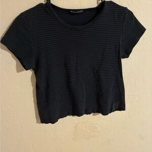 Brandy Melville Two Tone Blue Striped Ribbed Crop Tee